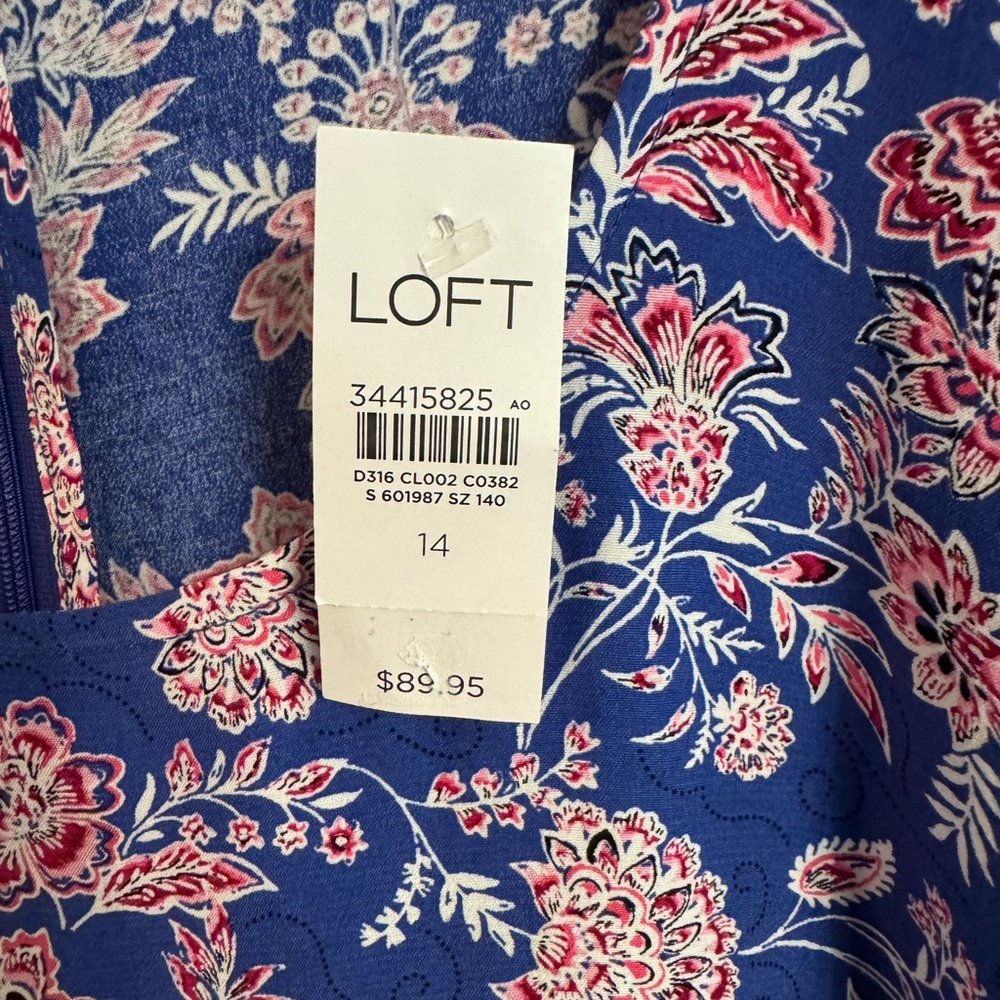 NWT, LOFT Women’s Size 14 Scoop Neck Puff Sleeve Swing Floral Print - Picture 6 of 13